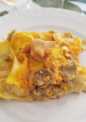 Foto di Lasagne con carciofi e crema di zucca