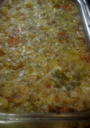 A picture of Twice cooked chicken casserole.
