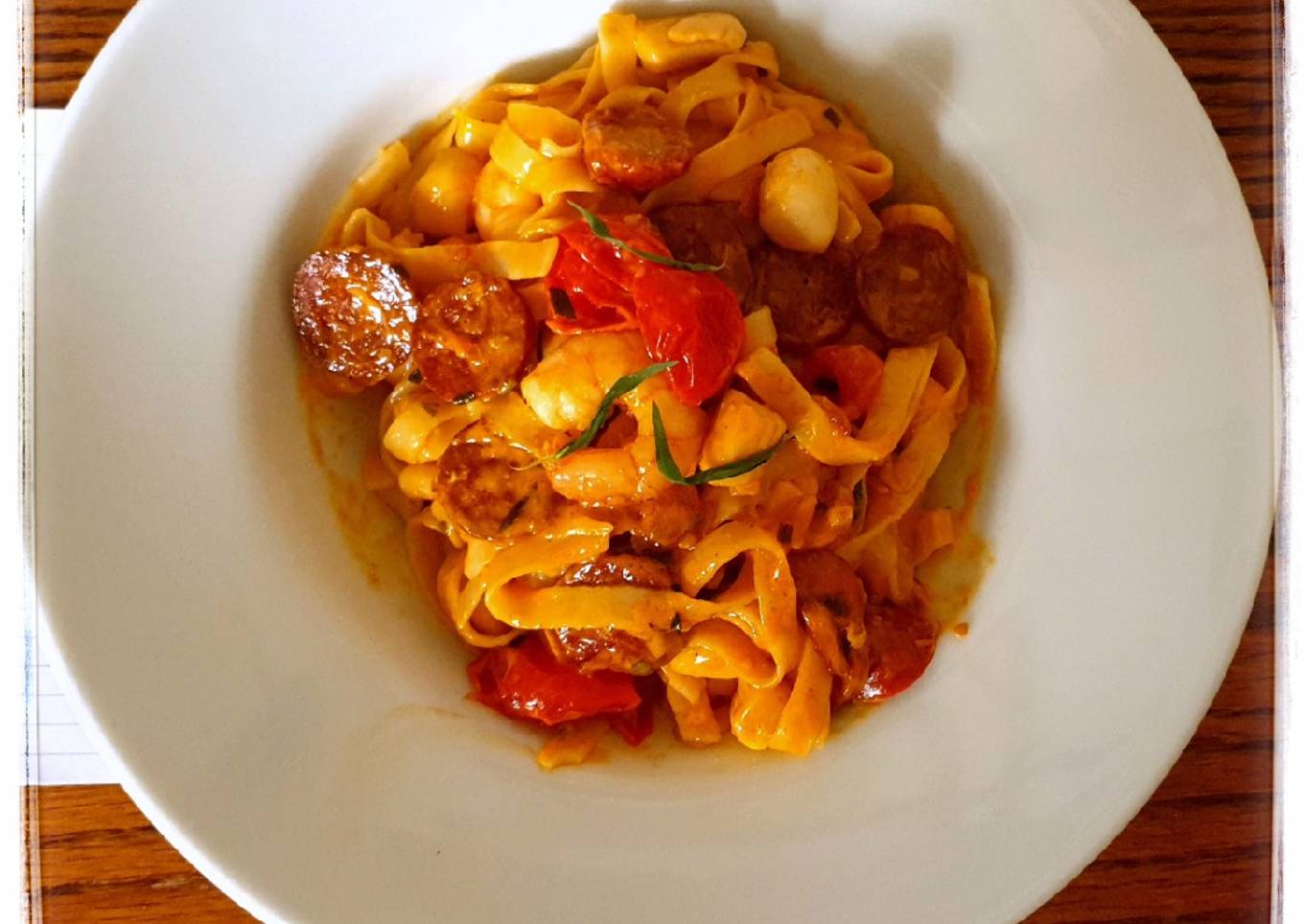 Seafood pasta with chorizo