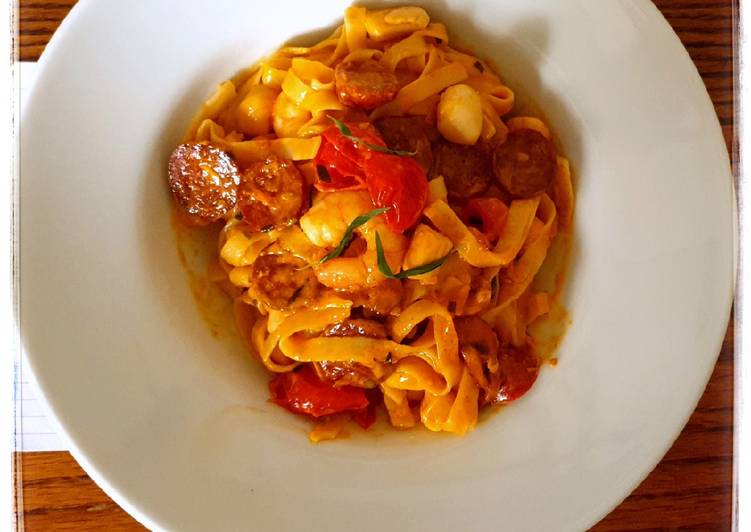 Seafood pasta with chorizo
