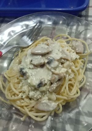 Foto resep Spagheti carbonara jamur champignon sosis