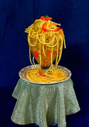 A picture of Schezwan vegetable noodles.