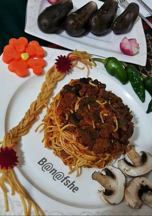 عکسی از دستور پاستا گوشت و قارچ