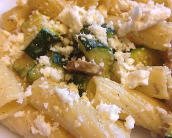 Update, Making Recipe Buttered Pasta with Zucchini mushrooms and feta cheese Delicious