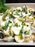 Orecchiette de verdura con salsa griega a la pimienta - fácil