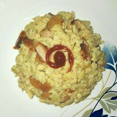 A picture of Scrambled eggs with chicken.
