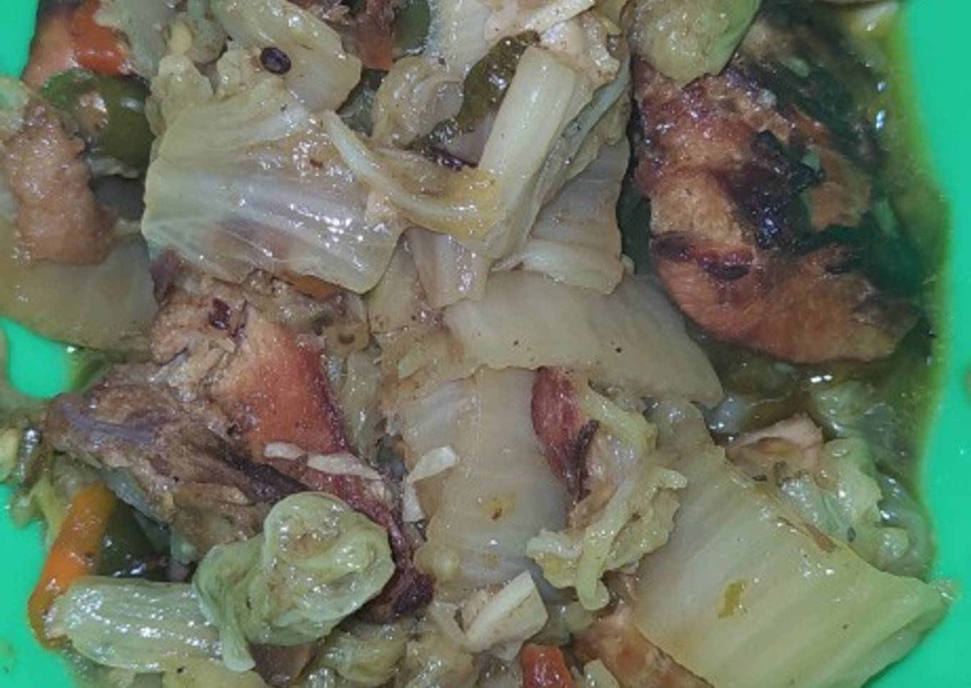 Oseng sawi putih, ayam goreng