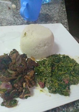 A picture of Ugali,managu and mbuzi fry#local food contest_nairobi west.