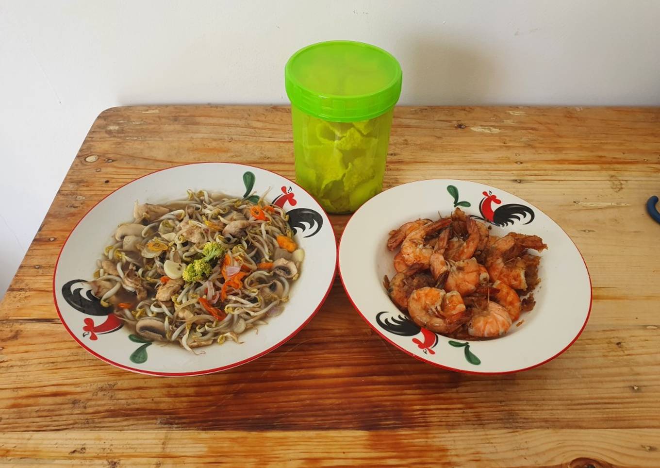 Tumis jamur toge & udang goreng