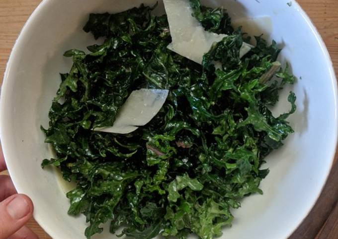 Red kale salad with lemon + Parmesan