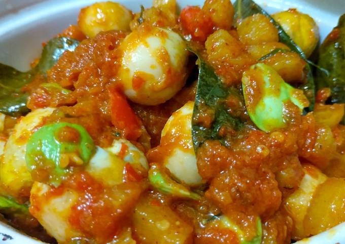 Balado Telur Puyuh Kentang Pete