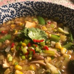 A picture of Veggie noodle soup - vegan.