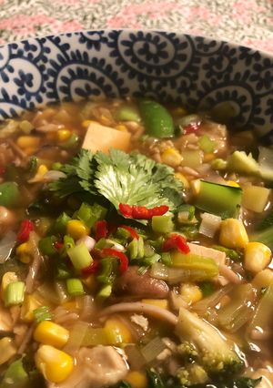 A picture of Veggie noodle soup - vegan.