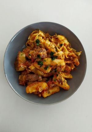 عکسی از دستور اسپاگتی گوشت و بادمجان با دوکبوکی