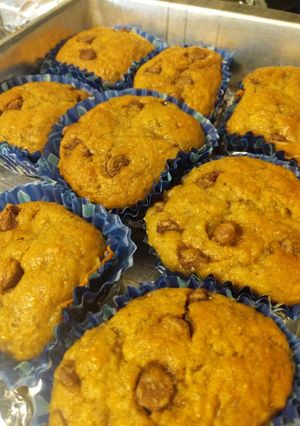 A picture of Banana chocolate chip muffins.