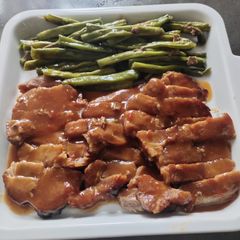 Oven Cooked Pork Chop with French Beans A picture of Oven Cooked Pork Chop with French Beans.