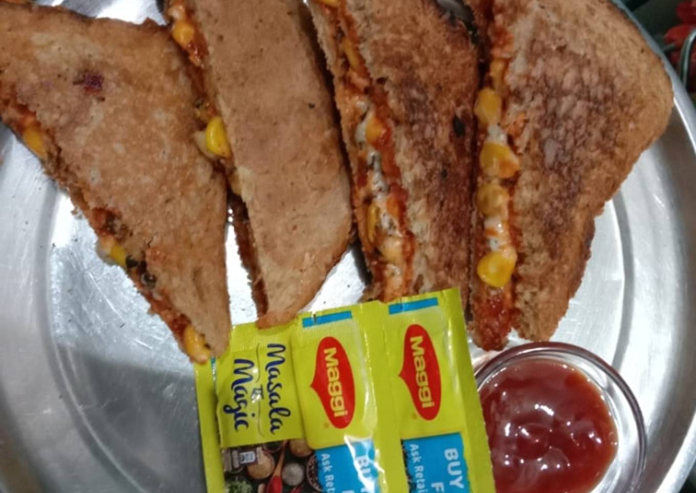 Corn cheese pizza sandwich