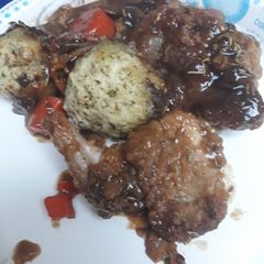 A picture of Roasted Rabbit and Dumplings.