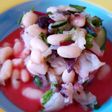 Empedrat de bacalao con gazpacho de fresas