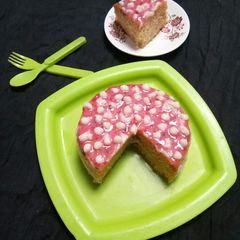 Mango Juice Flavoured Steamed Semolina Cake A picture of Mango Juice Flavoured Steamed Semolina Cake.