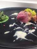 Filetto di maiale con crema di finocchio e Spätzle di spinaci con crema di broccoletto,