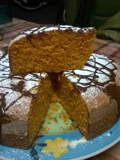Una foto de Bizcochuelo de flan de dulce de leche