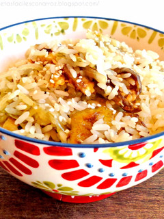 Una foto de Delicioso y nutritivo arroz vegetariano/vegano con berenjenas
