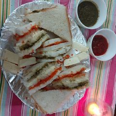 A picture of Paneer carrot chattny sandwiches/ special republic day.
