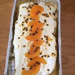 A picture of Peach and passion fruit pavlova.