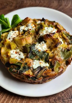 A picture of Crustless Leek and Fresh Goat Cheese Quiche.