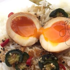 A picture of Korean Style Marinated Eggs (Mayak Gyeran).