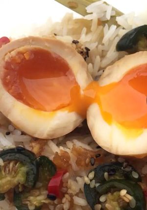 A picture of Korean Style Marinated Eggs (Mayak Gyeran).