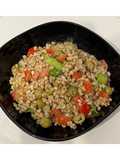 Farro Salad with Pesto, Iceberg Lettuce, Basil, Green Olives, Tomatoes, and Tuna
