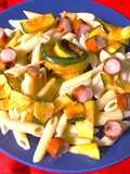 Penne con zucchine e wurstel