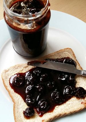 A picture of Vickys Canned Cherry Jam, Gluten, Dairy, Egg, Soy & Nut-Free.