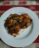Lasaña de berenjenas con yogurt natural y champiñones