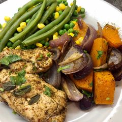 A picture of Harissa Chicken and Butternut Squash Traybake #mycookbook.
