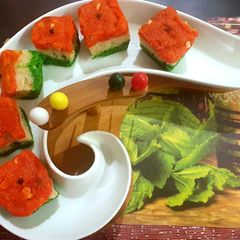 A picture of Tricolour Semolina Burfi.