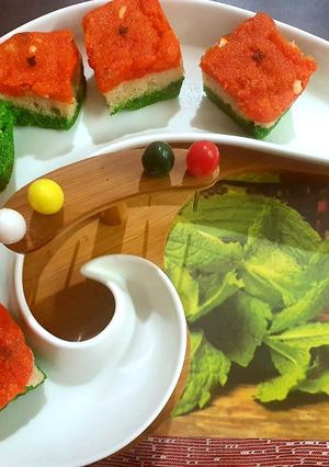 A picture of Tricolour Semolina Burfi.