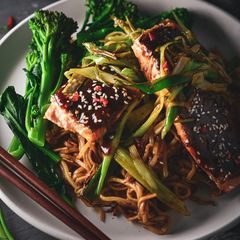 A picture of Glazed Tamarind, Honey & Chilli Trout With Chow Mein.