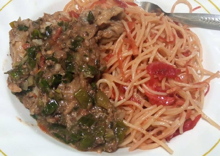 Veg salad and spaghetti dinner