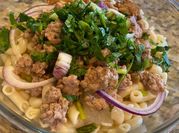 A picture of mince meat with spring onion