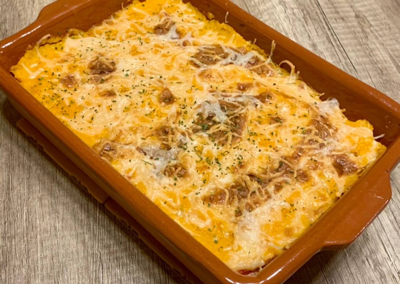 Pastel de calabaza y pollo(bajo en calorías)