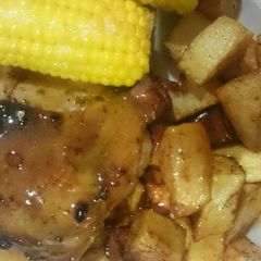 A picture of Lemon lime basil chilli roasted chicken with a lemon gravey.