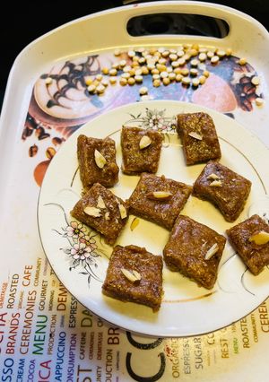 A picture of Sattu jaggery barphi easy and quick,healthy protein,Iron rich sweet recipe.