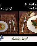 Sunday lunch (chicken noodle soup and baked chicken with potatoes)
