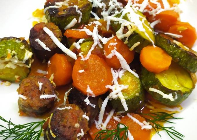 🇬🇷 Кабачки запечённые в духовке с домашней колбаской