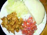 Fried beef and salad