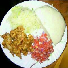 Fried beef and salad A picture of Fried beef and salad.