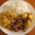 White rice with beaf stew & steamed cabbage
